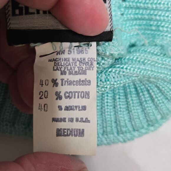 VINTAGE 70s sleeveless intarsia floral teal light academia sweater vest S‎ - Picture 5 of 9